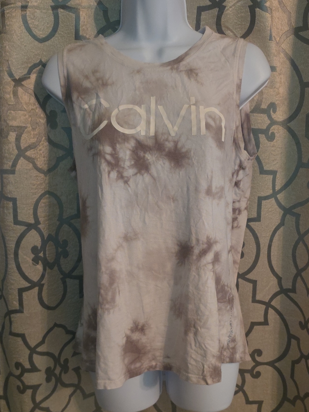 Calvin Klein Beige and Brown Tie-Dye Logo Tank